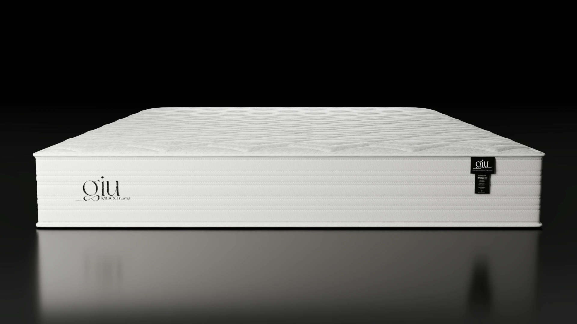 Packshot frontalny 3D materaca GIU MILARO Home z oznaczeniami