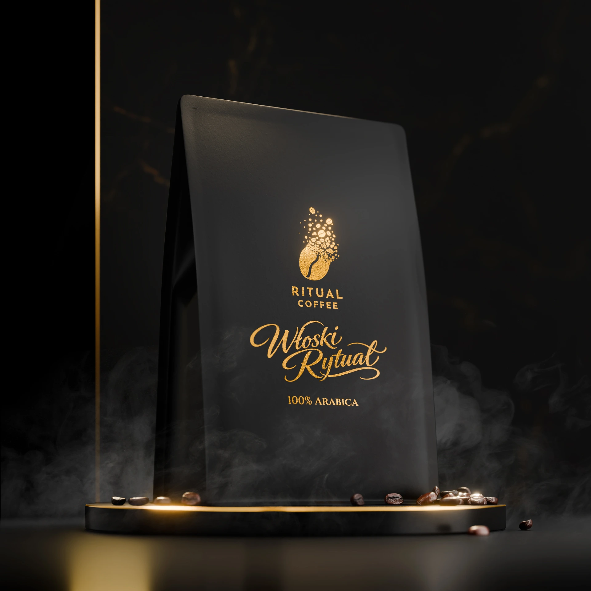 Ritual Coffee Włoski Rytuał 250g — fotorealistyczna wizualizacja 3D opakowania kawy Ritual Coffee