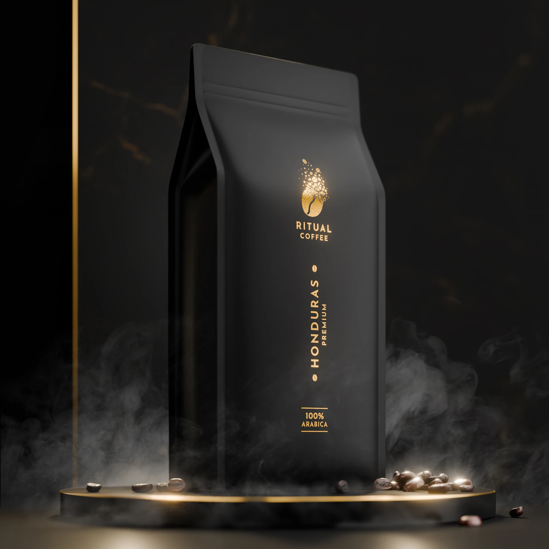 Fotorealistyczna wizualizacja 3D pojedynczej kawy 1kg Ritual Coffee Honduras w ujęciu studyjnym — Lilu Studio 3D